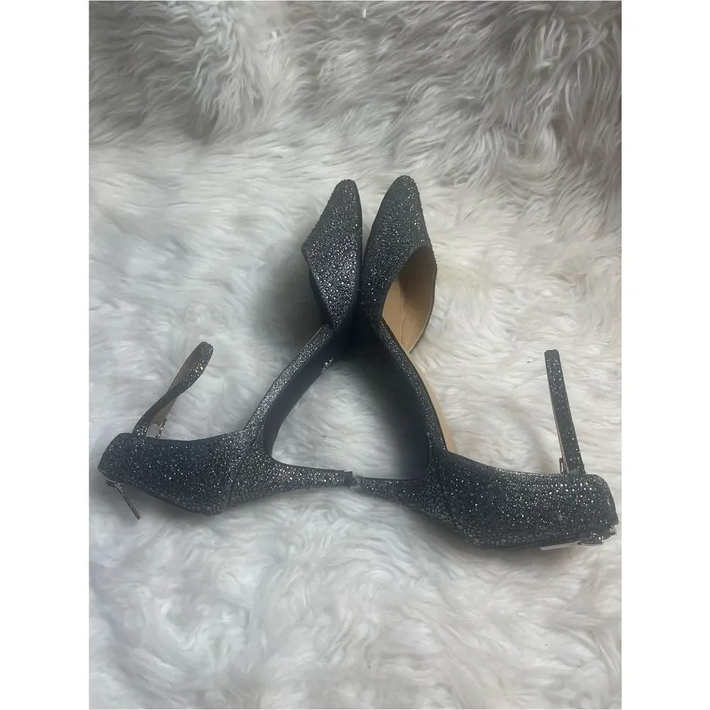 Thalia Sodi Vanessa pewter GlitterPointed-Toe Ankle-Strap Heels back zipper SZ11